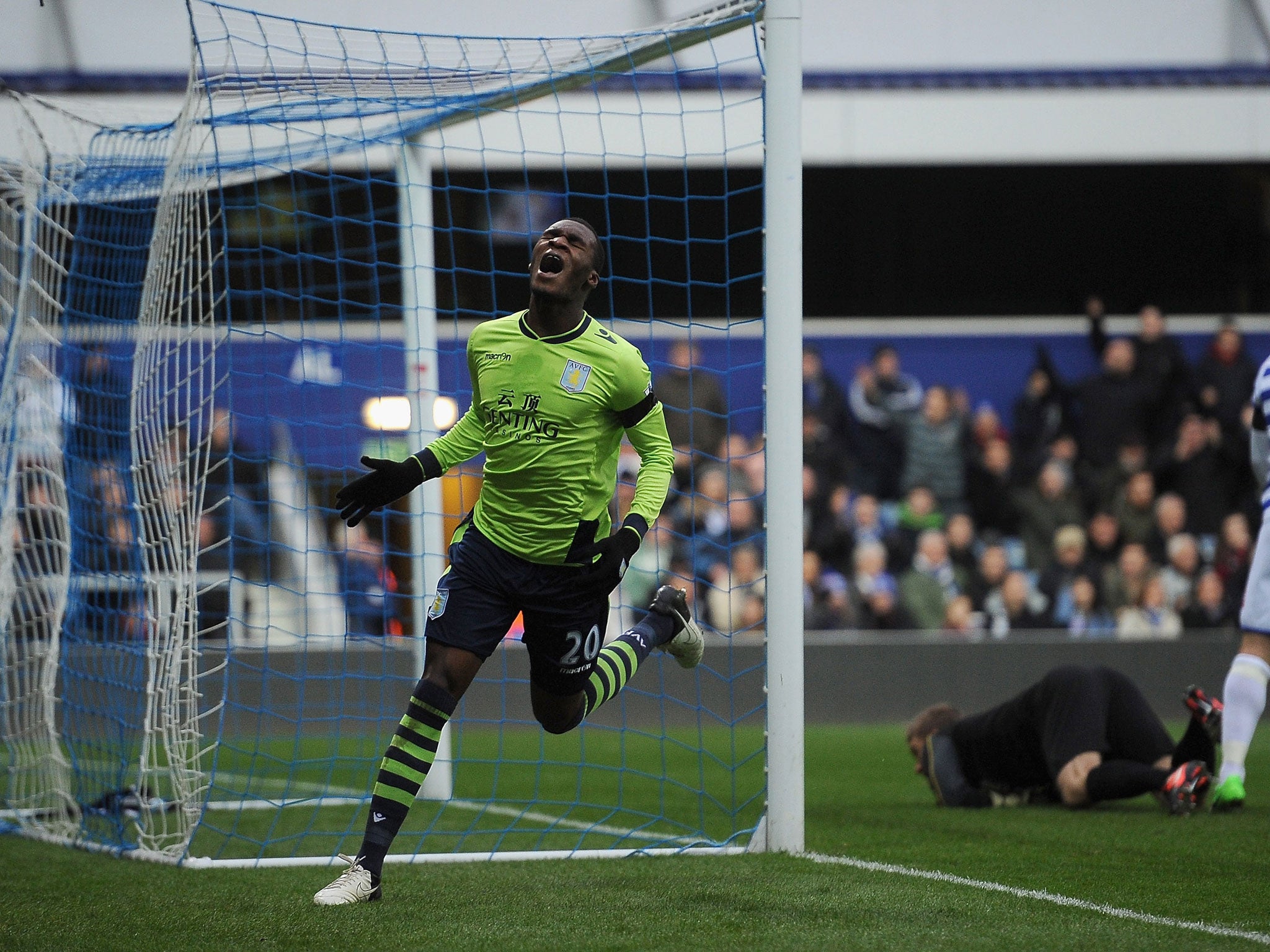 Benteke reacts after his goal for Aston Villa was ruled offisde