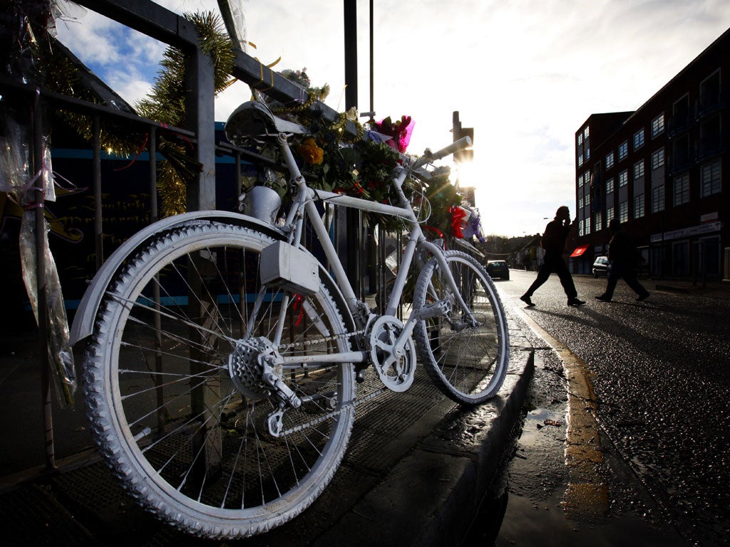 Dead end: A cyclist killed on the road is commemorated with a ghost bike