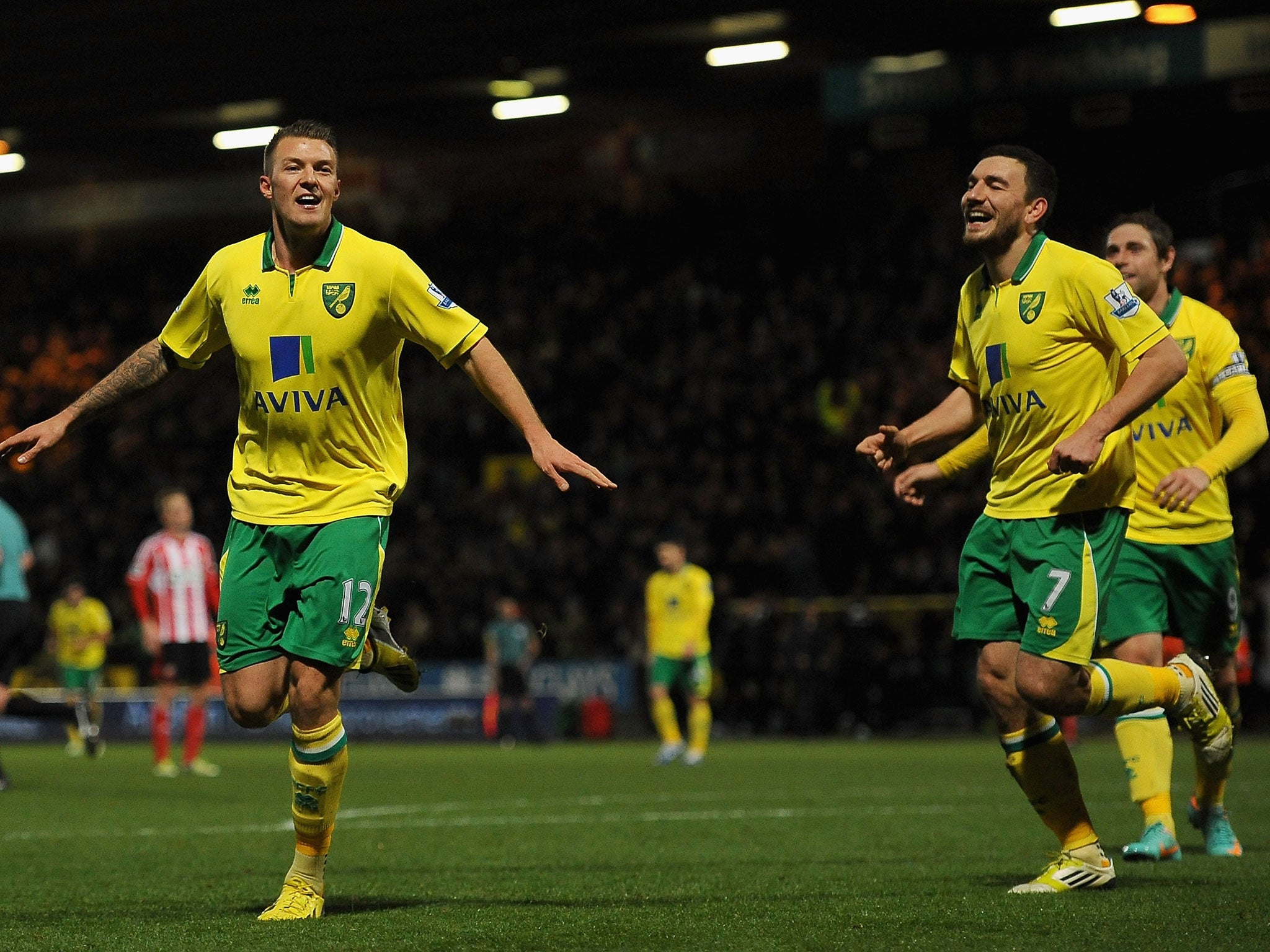 Anthony Pilkington of Norwich celebrates his side's second goal