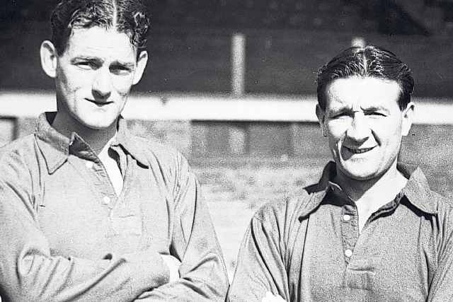 Taylor, left, with his Liverpool team-mate, and another future Anfield manager, Bob Paisley, in 1950