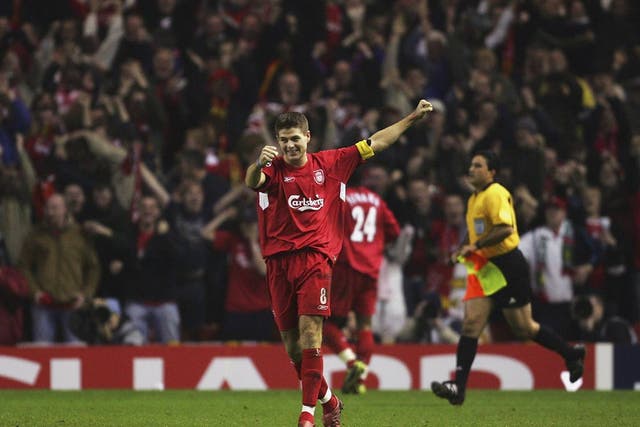 <b>December 2004: Liverpool 3-1 Olympiakos</b><br/>

After Rivaldo's free-kick had put the Greek side ahead at Anfield, Rafael Benitez's men needed three goals to go through. The Reds boss brought on Florent Sinama-Pongolle at half-time in place of Djimi Traore, and the young French striker scored within two minutes of being on the field to level the scores. Neil Mellor found the hosts' second goal, three minutes after coming on for Milan Baros, before teeing up captain Steven Gerrard to complete the miraculous turnaround, four minutes from time.
<br/>
Benitez's men went on to the final in Istanbul where they met Milan. Gerrard was again the catalyst for a remarkable win, as Liverpool captured their fifth European Cup title with a famous shoot-out victory.
<br/>
<a target="_blank" href="http://www.youtube.com/watch?v=kM5XP-Ps7tk" target="new">Click here to watch</a>
