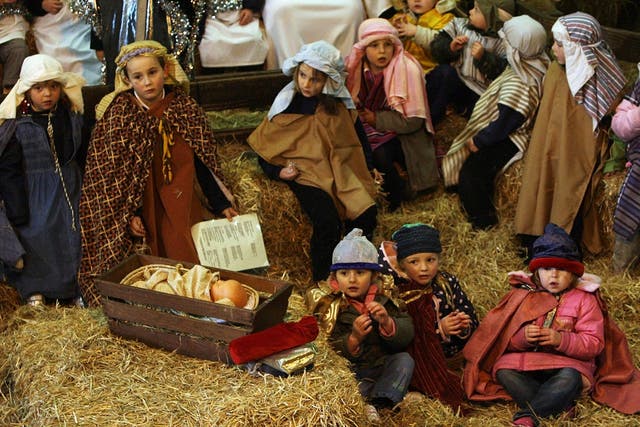 Schoolchildren perform in the traditional nativity play