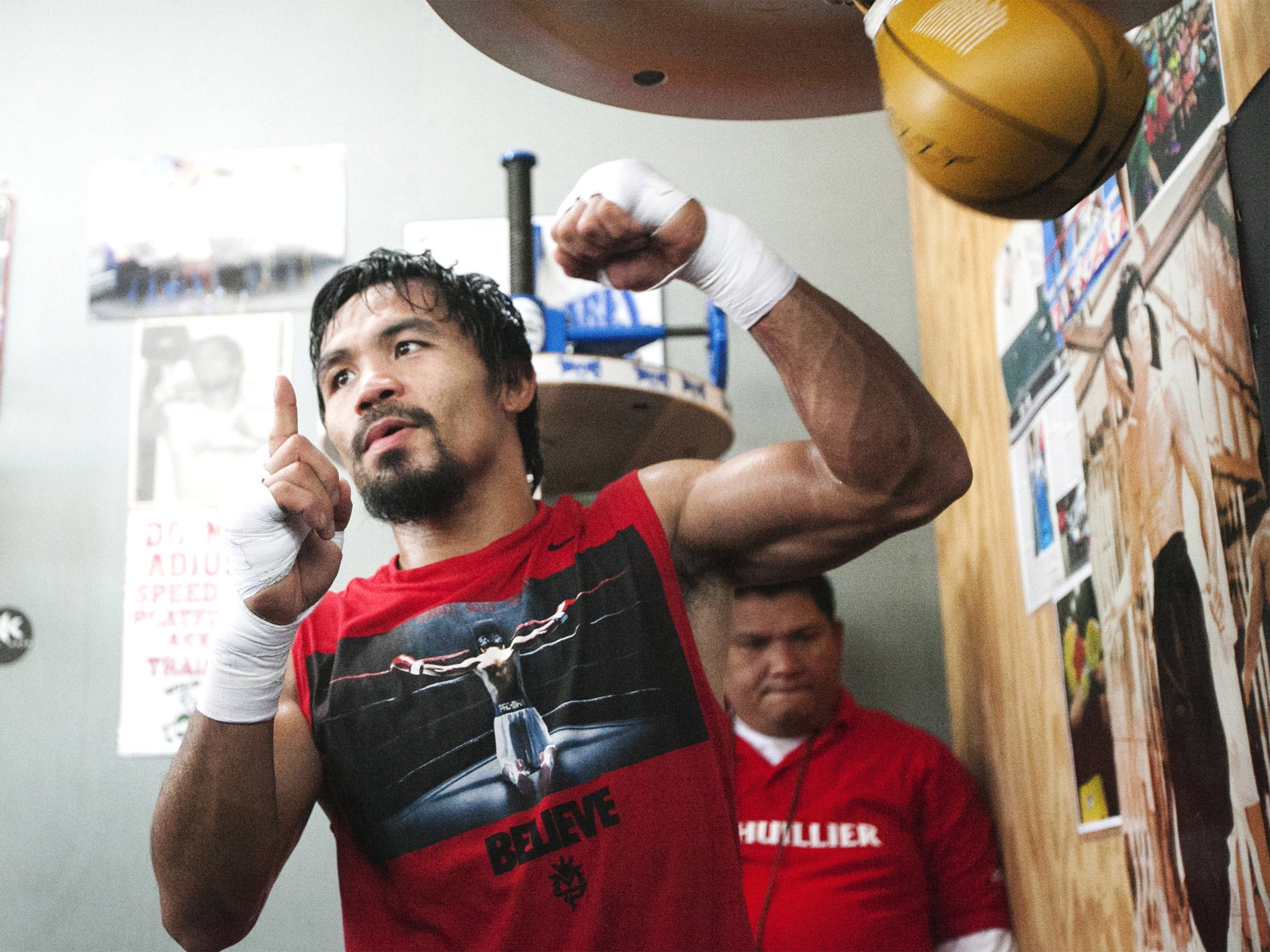 Manny Pacquiao trains in his Los Angeles gym
