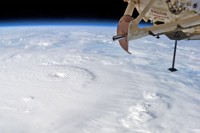 This image from the International Space Station shows Typhoon Bopha moving toward the Philippines