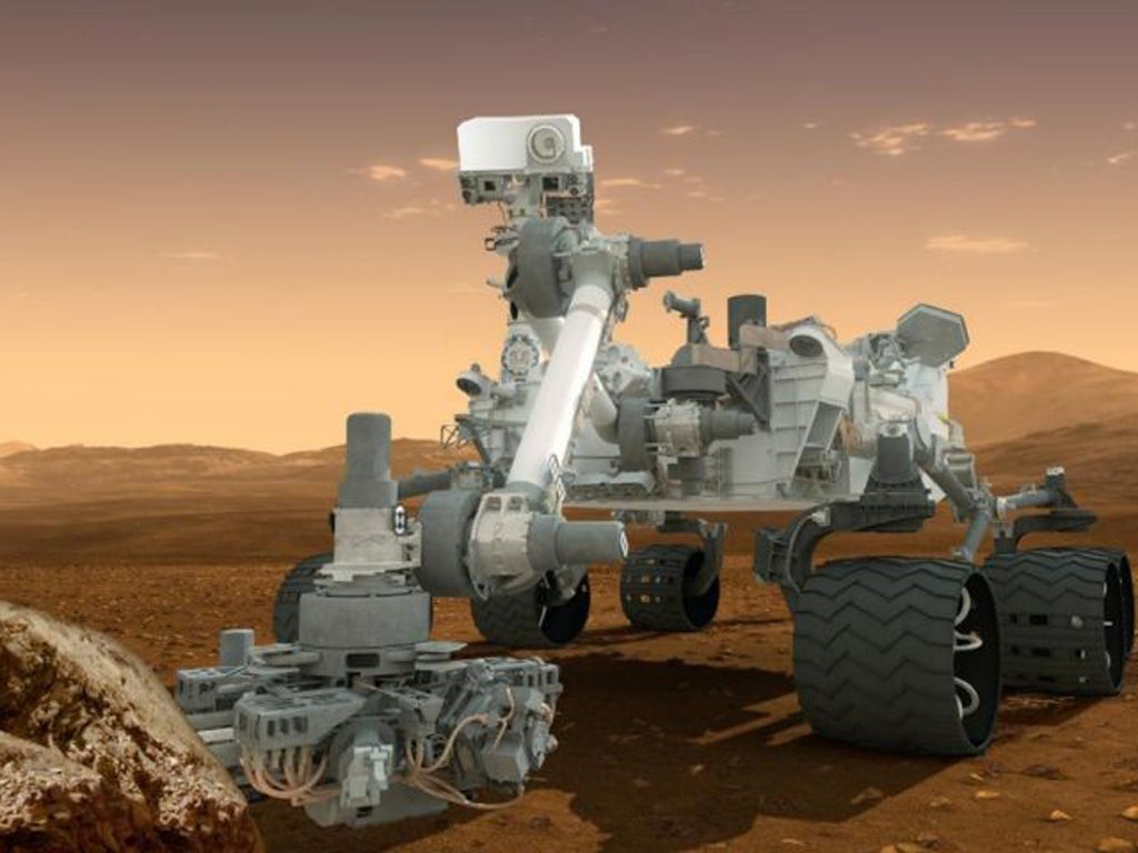 An artist's rendering of the current Curiosity rover on Mars' surface