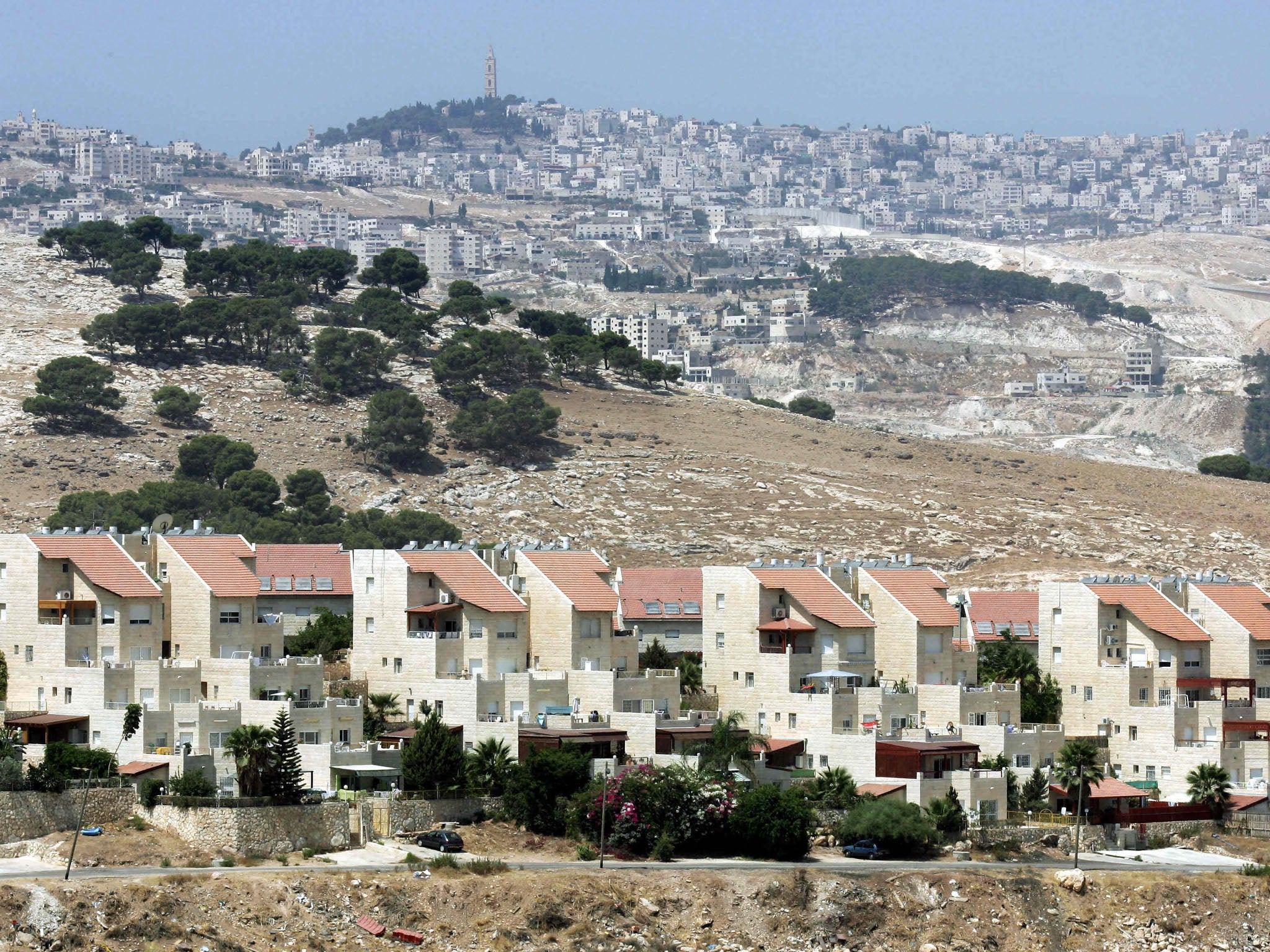 Houses (foreground) of a West Bank settlement in Maale Adumim
