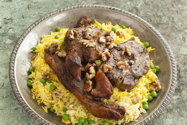 Lamb with saffron rice and walnuts by Salma Hage