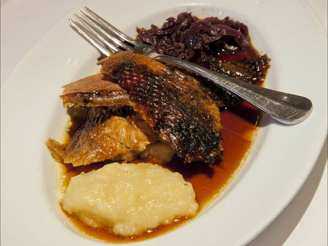 The end result: Rowley Leigh serves the goose with red cabbage and apple sauce