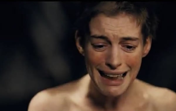 Anne Hathaway as Fantine: the impact is even greater than on the stage, so overwhelming, literally, is the performance.