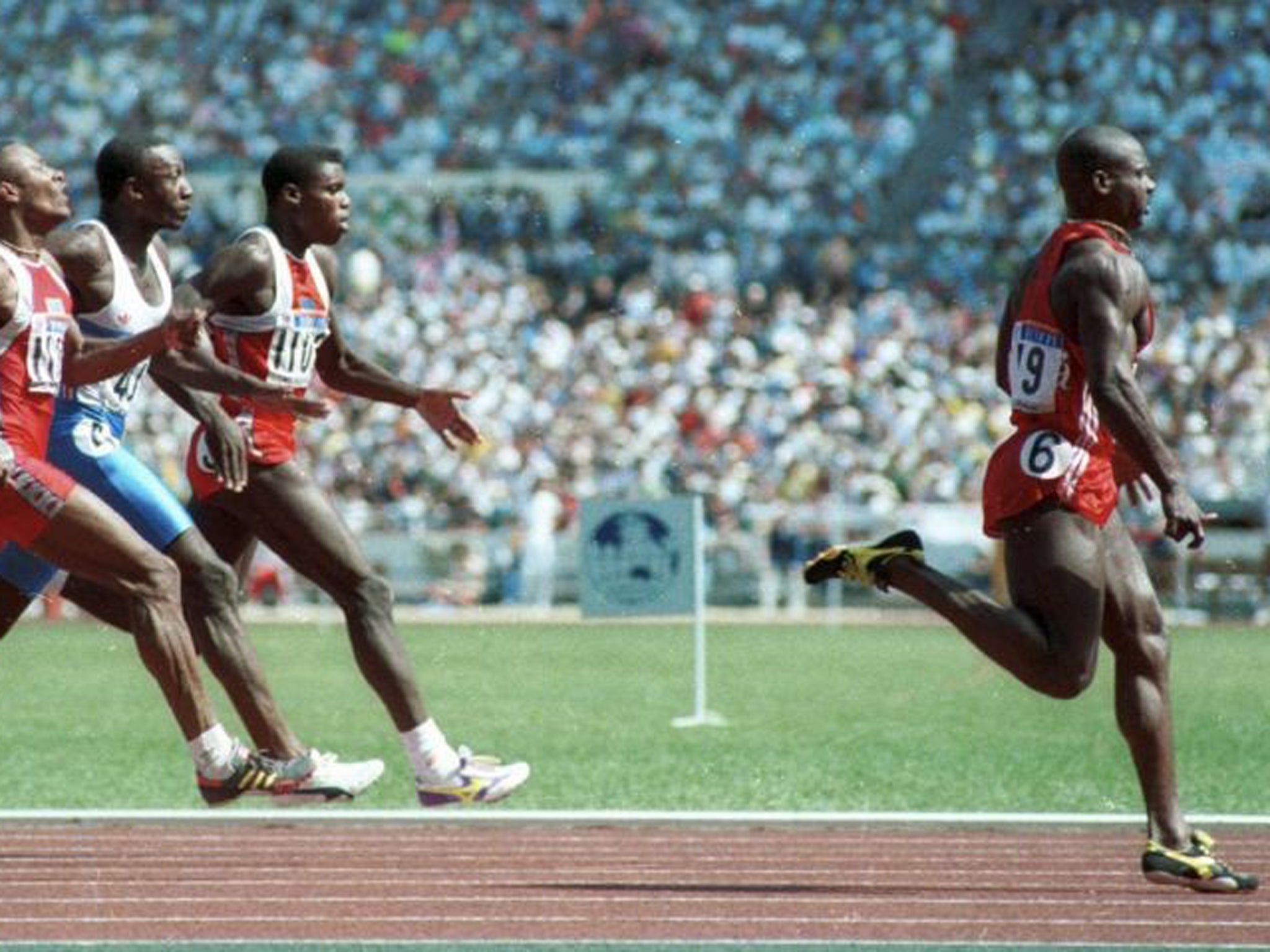 Sprinter Ben Johnson winning gold in the infamous ‘dirtiest race in history’, the 1988 Olympic 100m final in Seoul