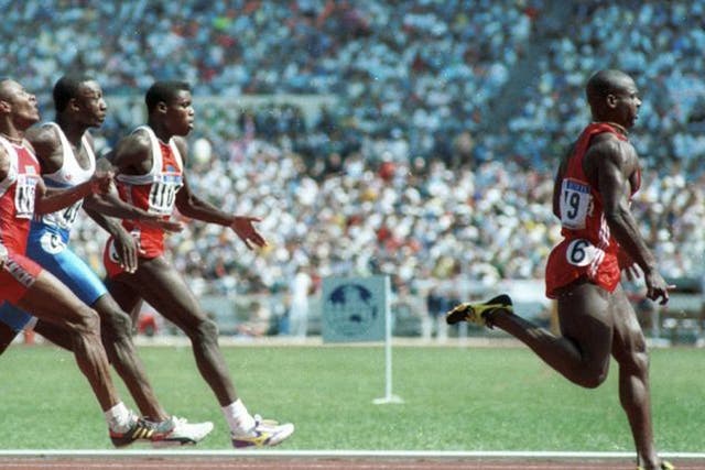 <p>Sprinter Ben Johnson winning gold in the infamous ‘dirtiest race in history’, the  1988 Olympic 100m final in Seoul </p>