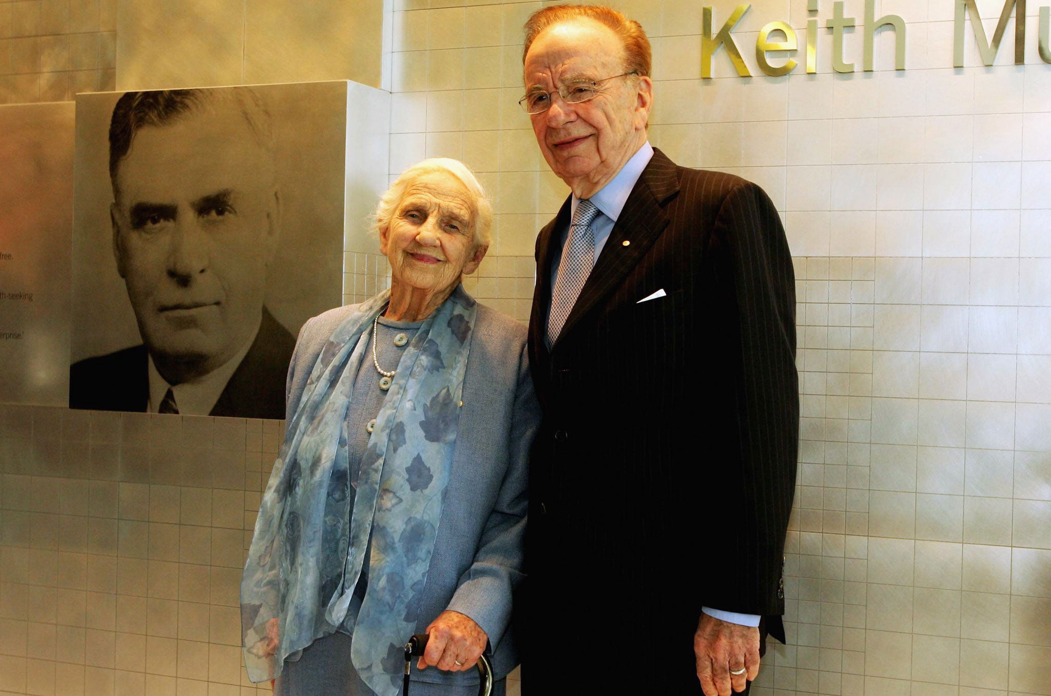 Rupert Murdoch and his mother Dame Elizabeth Murdoch attend the opening of the new Adelaide Advertiser building November 16, 2005 in Adelaide, Australia.