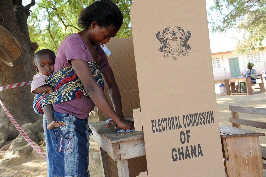 A woman votes at Maluwe polling station, Bole Bamboi constituency, in a northern region on December 7, 2012