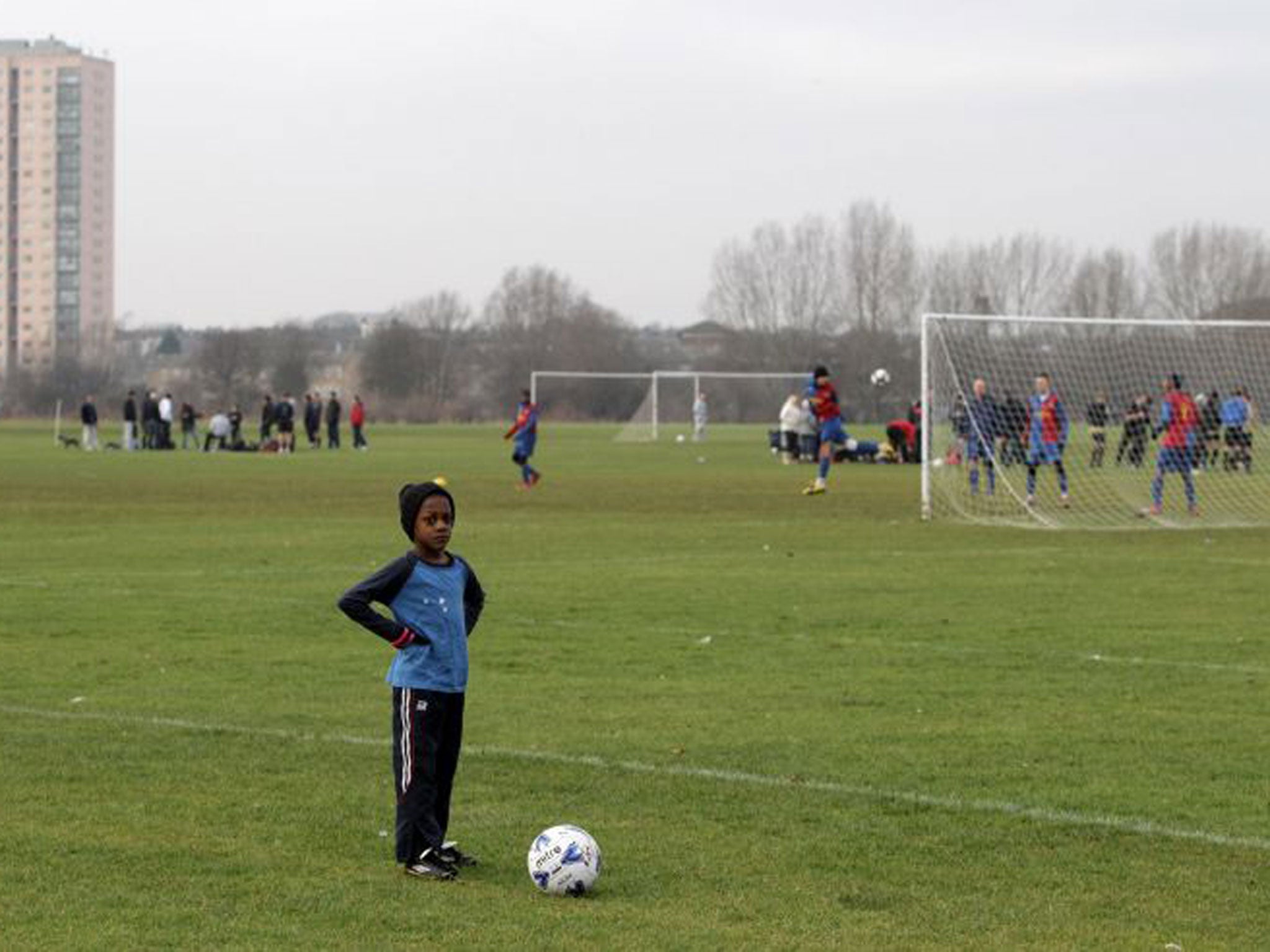 Sunday League footballers playing on Hackney Marshes