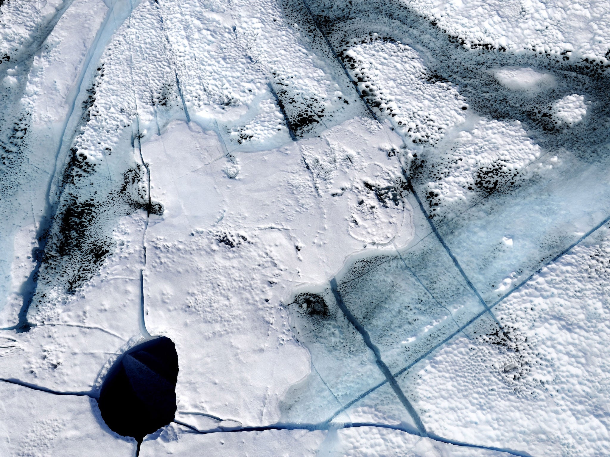North-North lake, Greenland. The film, Chasing Ice, is made up of still photographs taken every hour which show glaciers shrinking over the years