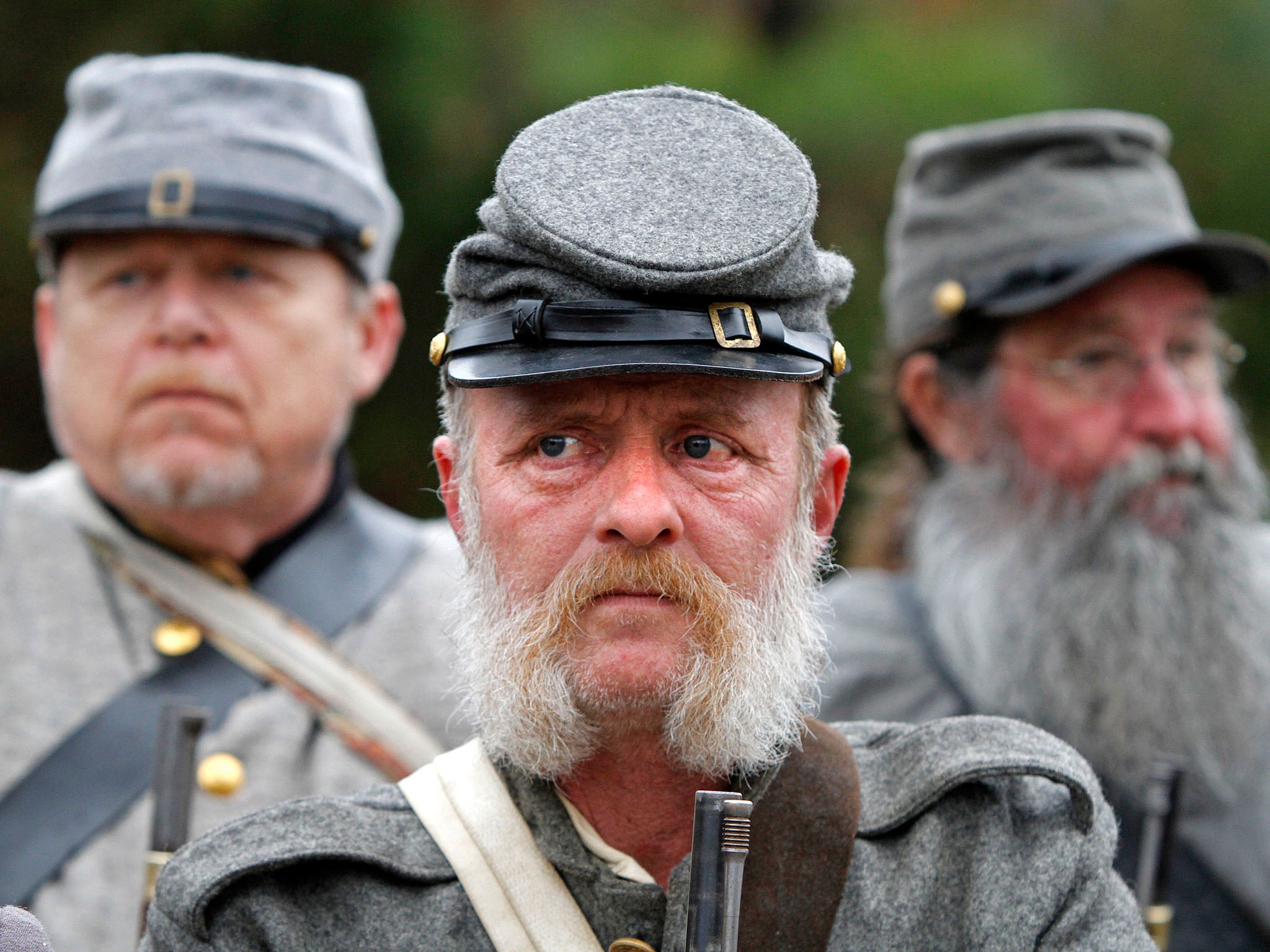 Soldiers take part in a re-enactment at Fredericksburg, Virginia to mark the 150th anniversary of the Civil War battle that took place in and around the town.