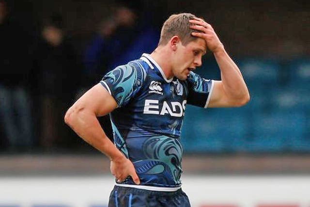 A forlorn Lloyd Williams of Cardiff after his red card aganist
Montpellier