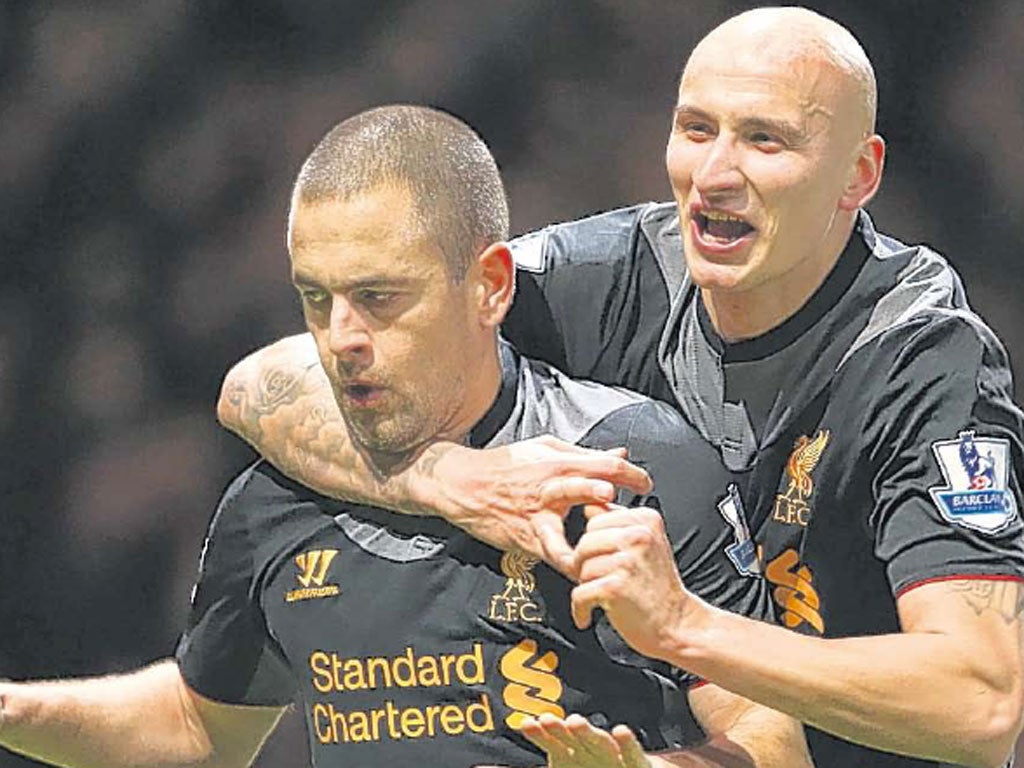 Ex-West Ham player Joe Cole is muted in celebration of his goal
with Jonjo Shelvey