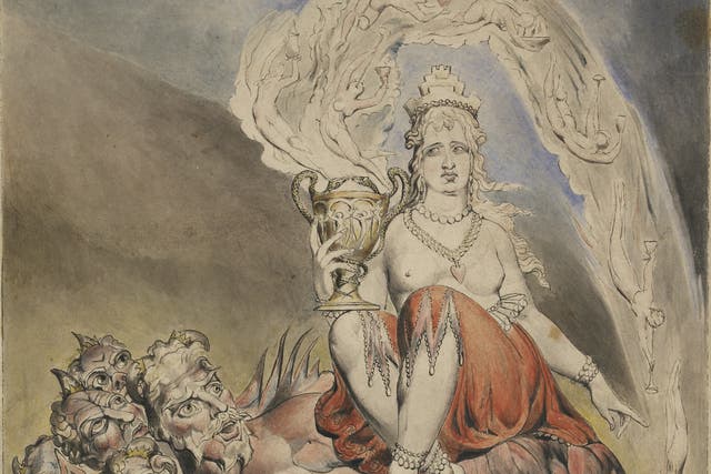 William Blake, The Whore of Babylon, 1809, Pen and black ink and water colours, 266 x 223 mm