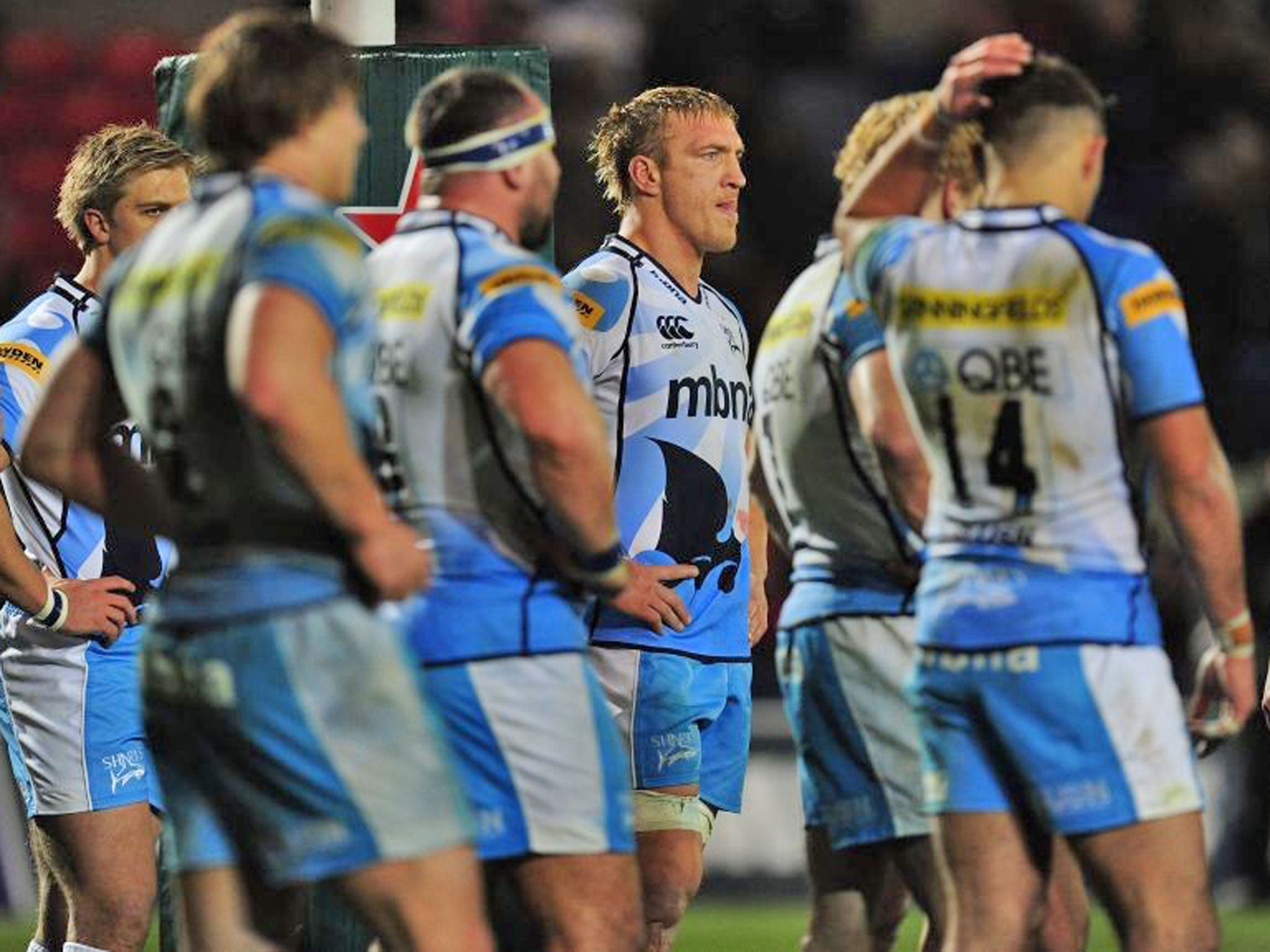 Dejected Sale Sharks players facing defeat against Toulon on
Saturday