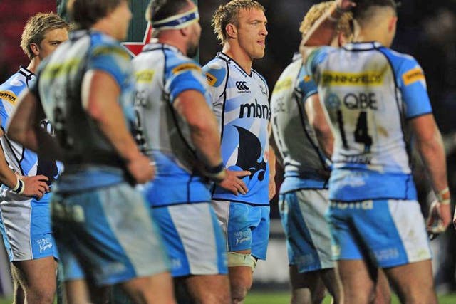 Dejected Sale Sharks players facing defeat against Toulon on
Saturday
