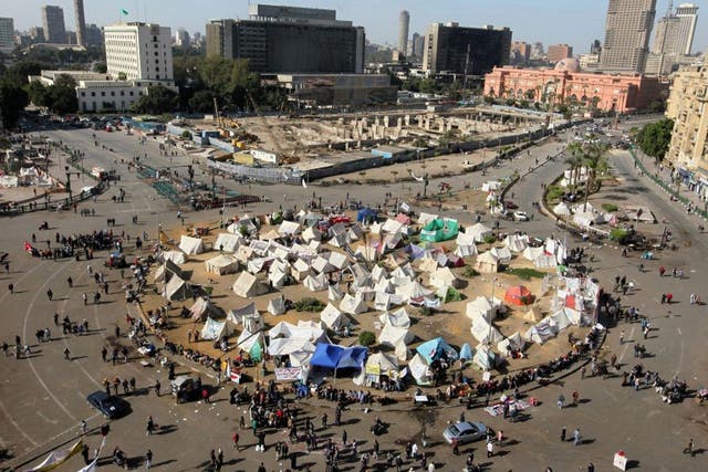 Egyptian protesters gathering at Tahrir square ahead of planned demonstration