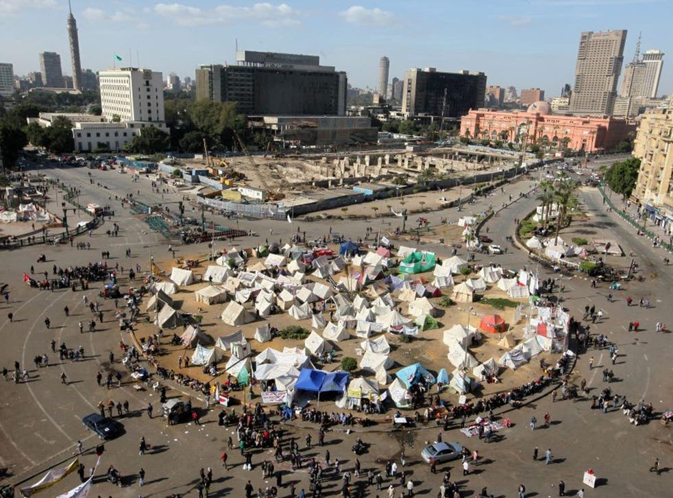 Egyptian protesters gathering at Tahrir square ahead of planned demonstration