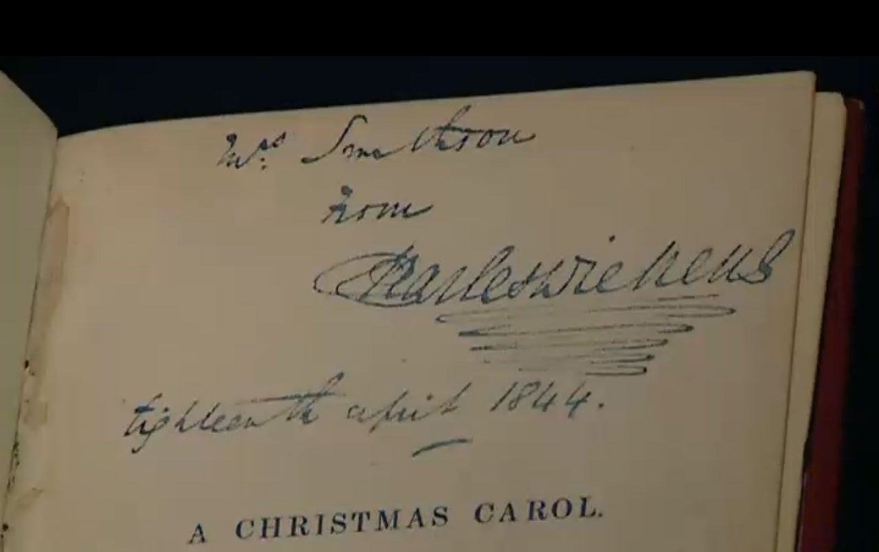 A signed inscription by Charles Dickens to the wife of a man whose office inspired Ebenezer Scrooge's counting house