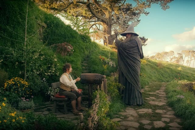 Martin Freeman as Bilbo Baggins and Ian McKellen as Gandalf in the fantasy adventure The Hobbit: An Unexpected Journey