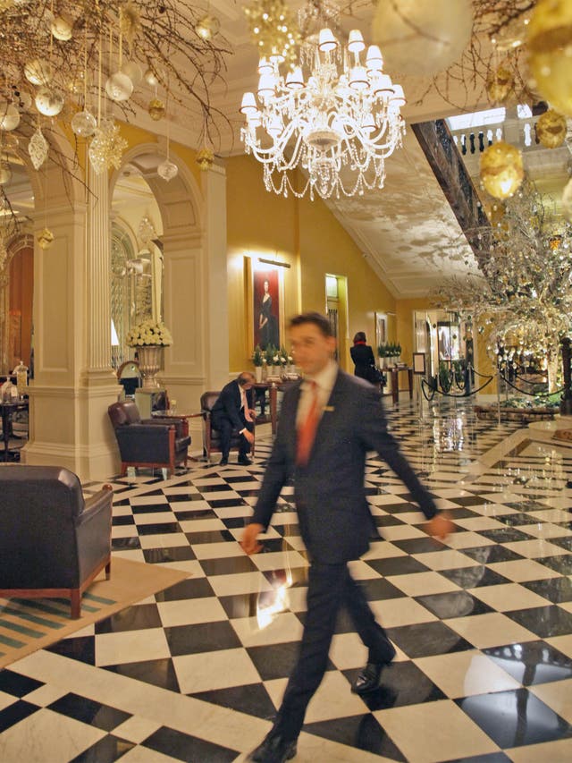 The lobby at Claridge's, decorated for Christmas