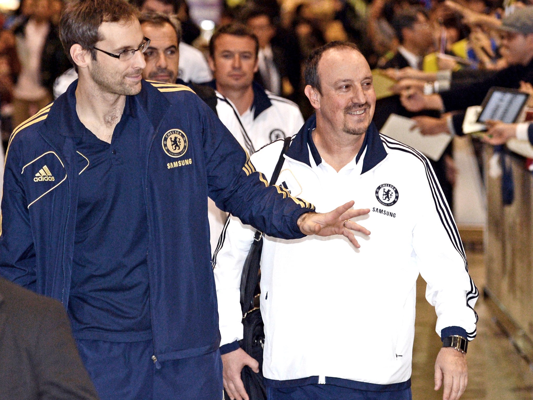 Rafa Benitez and Chelsea were greeted by adoring fans on arrival in Japan