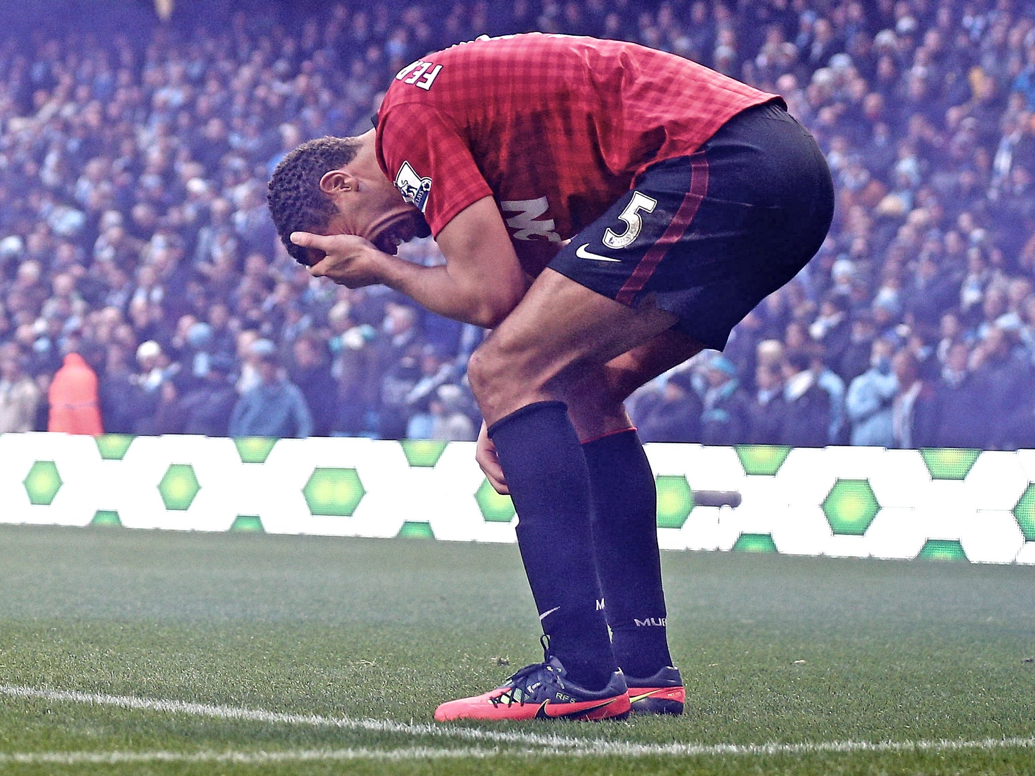 Rio Ferdinand bleeds during Sunday’s Manchester derby