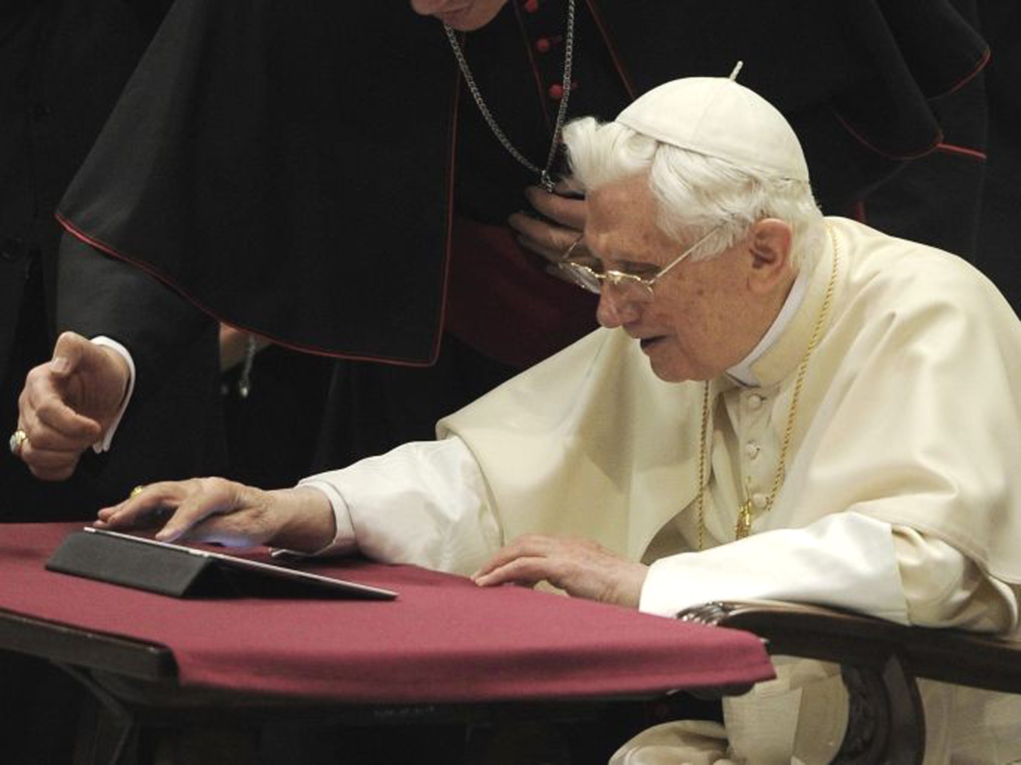 Pope Benedict XVI for the first time publishes a post on the social platform service Twitter