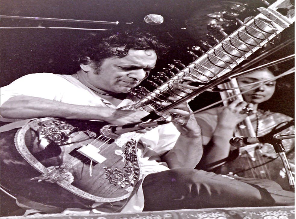 Shankar at Woodstock in 1969; he would admonish audiences if he could smell marijuana