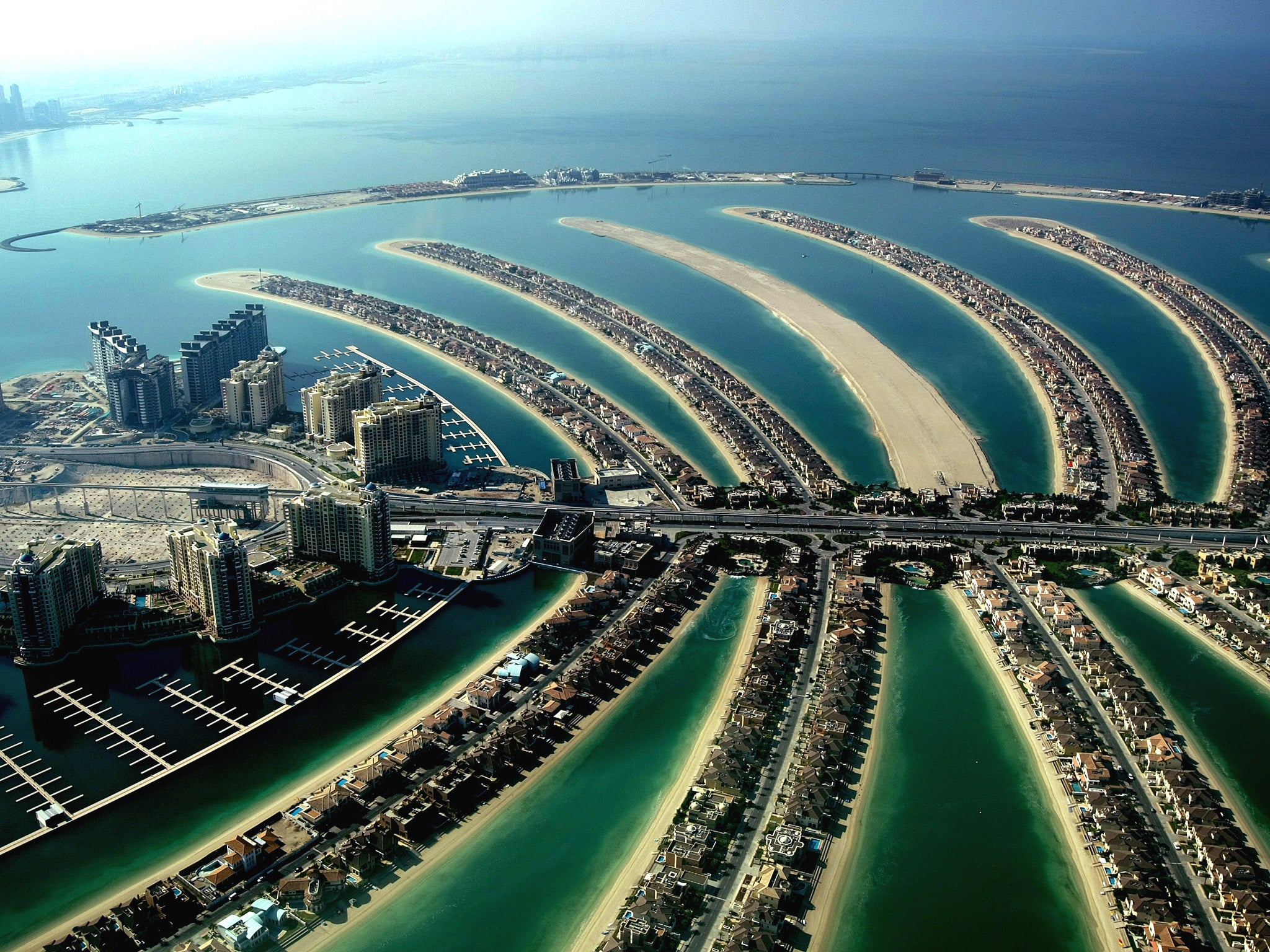 The manmade islands of the Palm Jumeirah, built with 94,000,000 cubic metres of sand