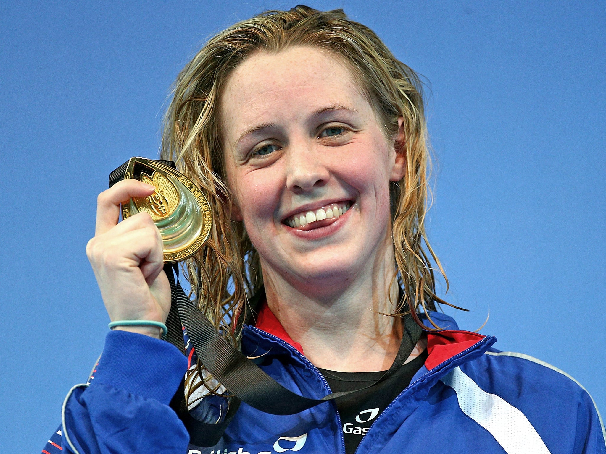Hannah Miley shows off her gold medal in Istanbul yesterday