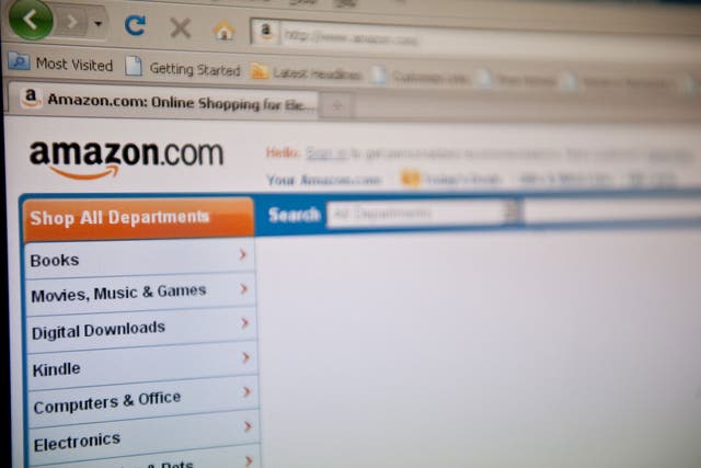 The Amazon homepage appears on a screen in Washington on September 3, 2010.