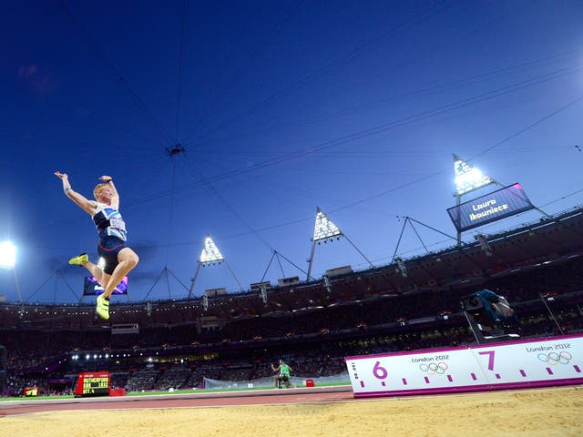 Greg Rutherford on his way to winning gold in the long jump in London