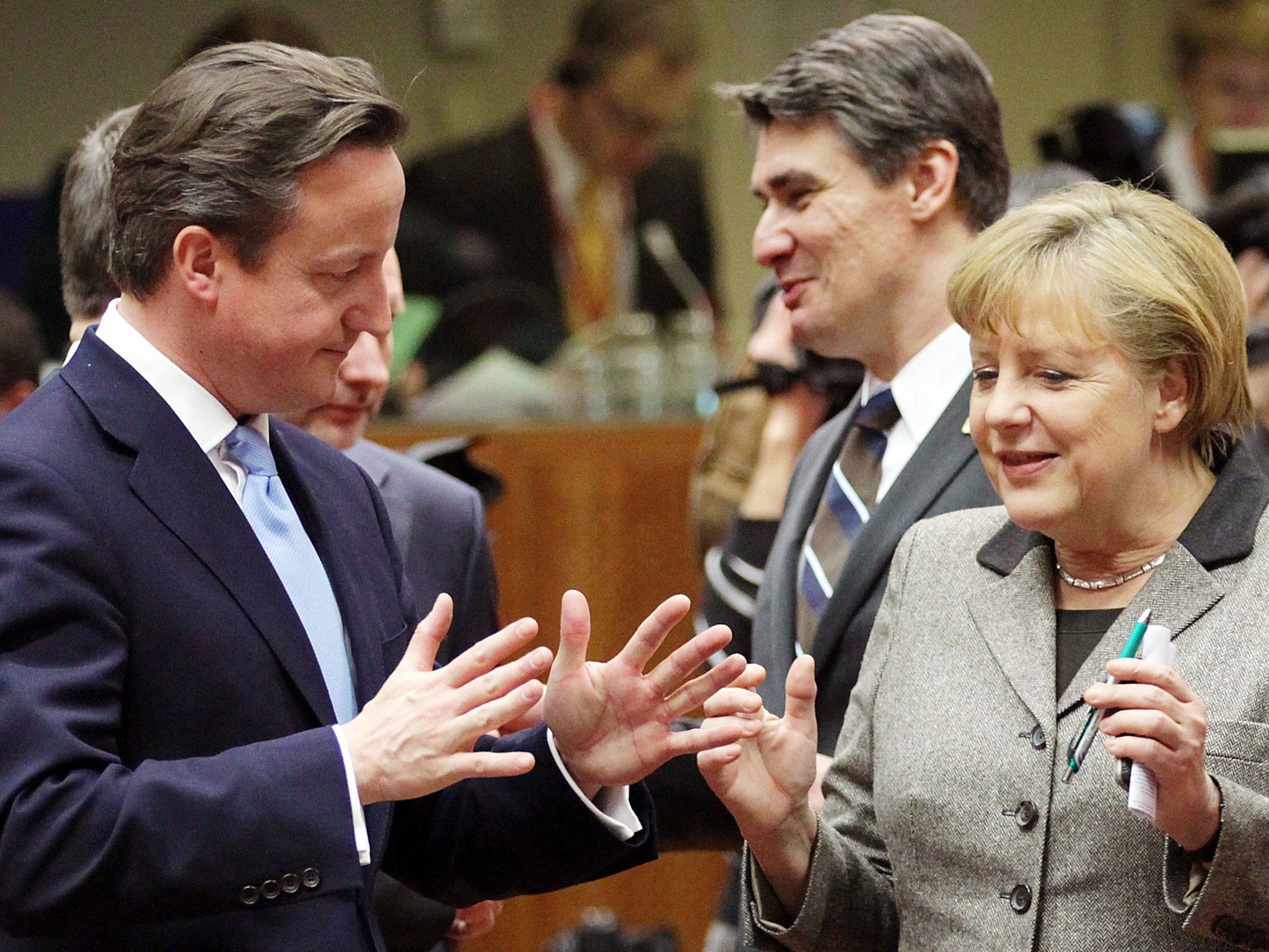 David Cameron with the German Chancellor Angela Merkel at the EU summit in Brussels