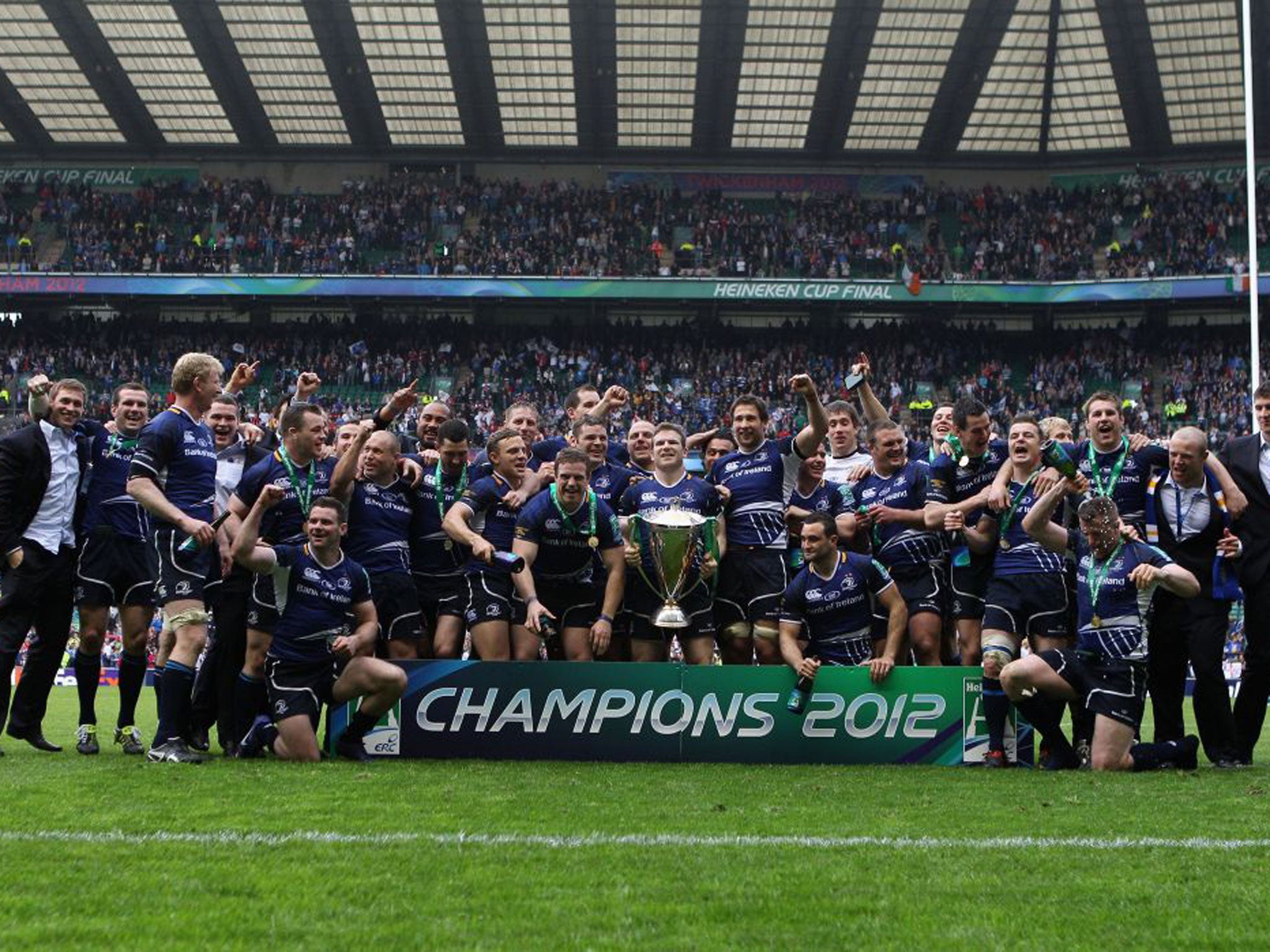 Leinster celebrate beating Ulster to win this year’s Heineken Cup. The competition might benefit if Irish clubs faced a tougher battle to qualify