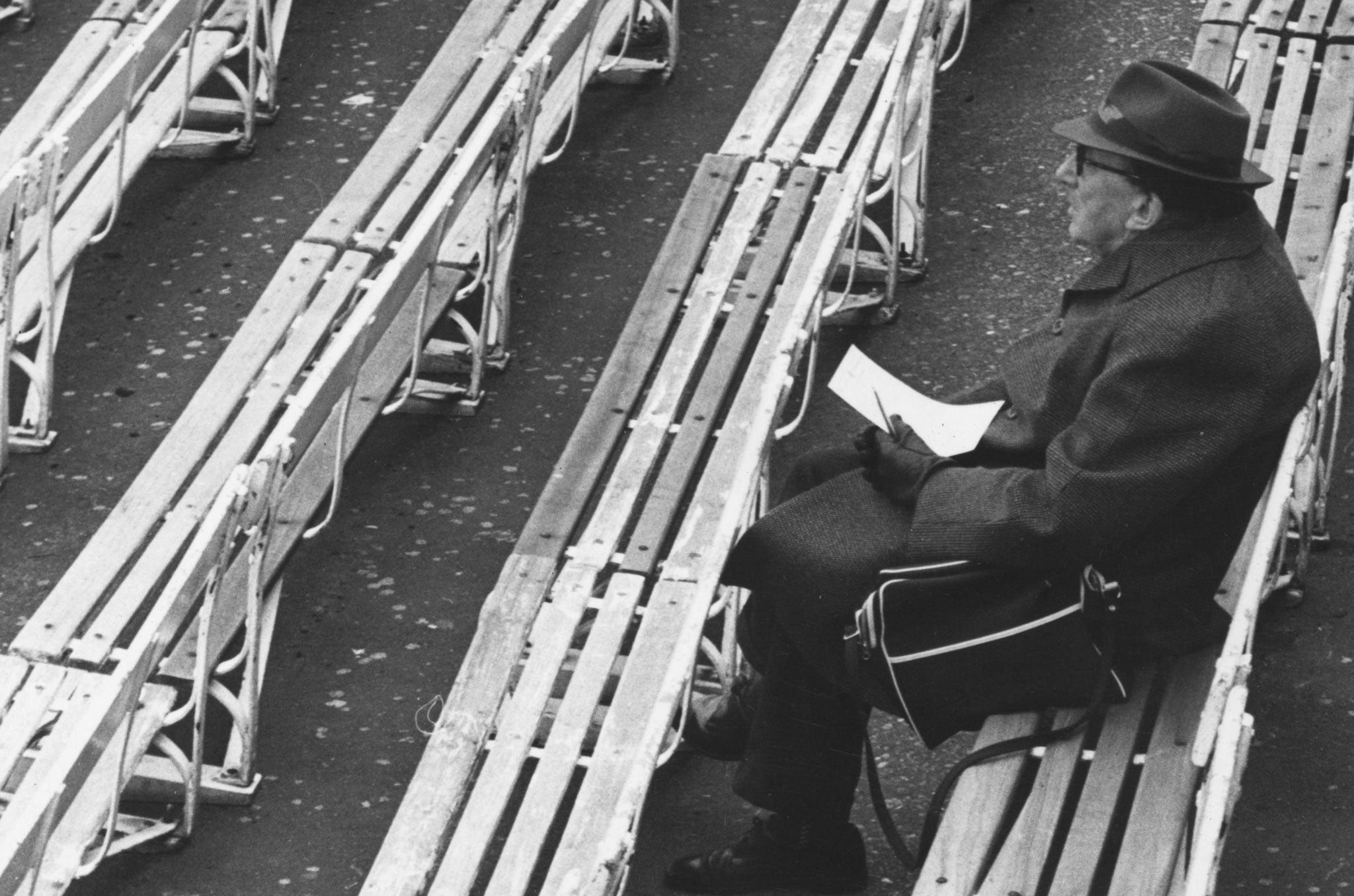 23rd April 1975: A lonely spectator watching a cricket match between MCC and Worcestershire at Lord's, London.