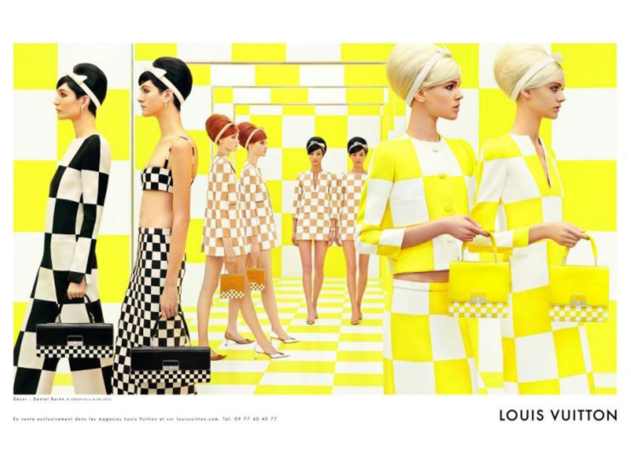 We can't wait for: Check please - It may not seem like it now but winter can't last forever. The just-released ad campaign from Louis Vuitton, shot by Steven Meisel with a set designed by artist Daniel Buren, is a zingy reminder that spring will soon be here.