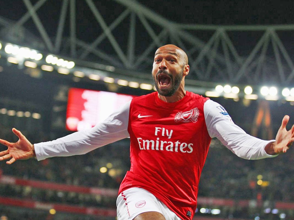 Thierry Henry enjoys his FA Cup goal against Leeds in January