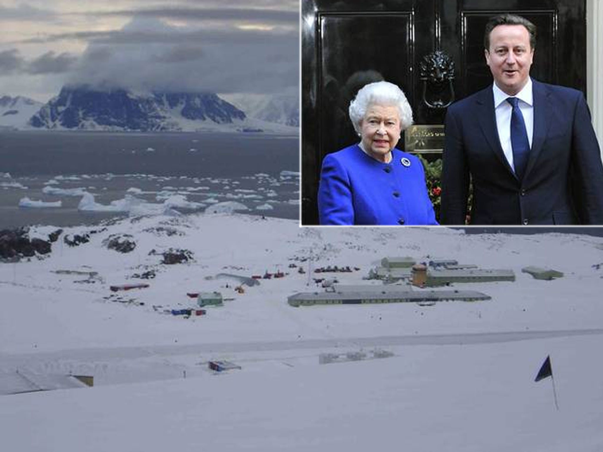 Rothera Research Station in British Antarctic Territory and the Queen and David Cameron at Number 10 today