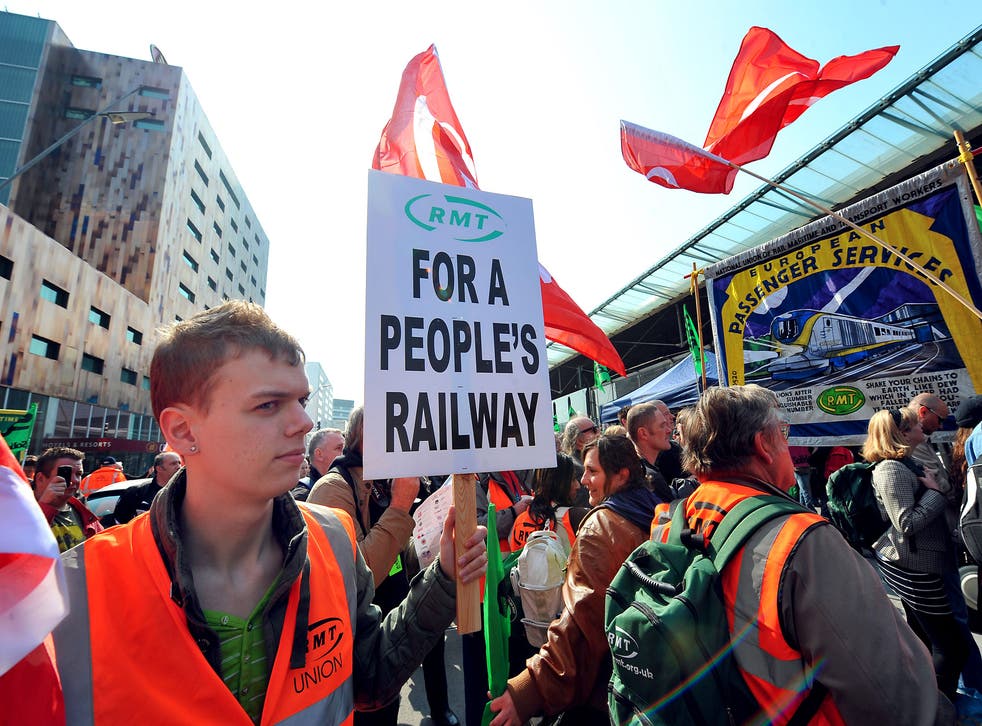 Some 200 railway company workers from across Europe demonstrate on April 13, 2010 in Lille northern France in front of the European railway agency to protest 'against dangerous EU rules opening up rail traffic to competition.'