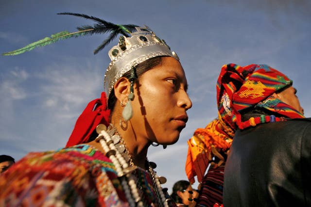 Indigenous Mayan people at a ceremony outside Guatemala City 