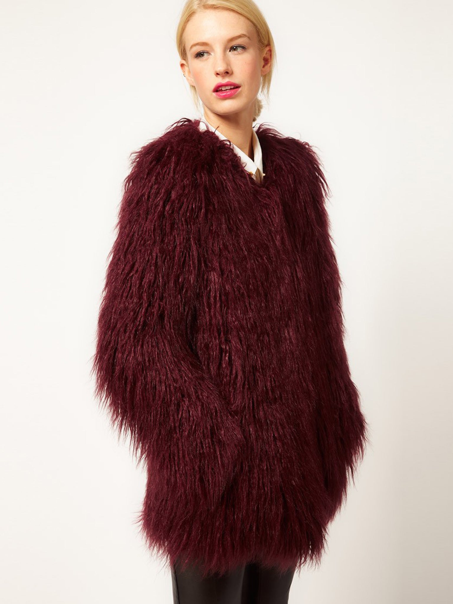 New maroon: faux-fur coat £80, asos.com