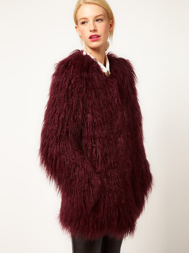 New maroon: faux-fur coat £80, asos.com