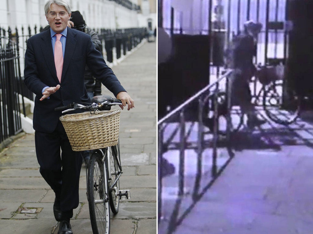 Left: Andrew Mitchell. Right: Nobody matching the description of the off-duty police officer, who claimed to have witnessed the outburst, appears to be present in this CCTV still