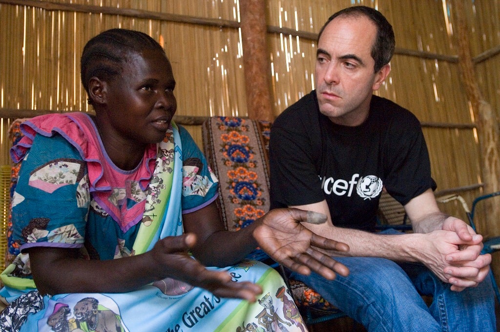 Actor James Nesbitt on a visit to observe Unicef's work with child soldiers